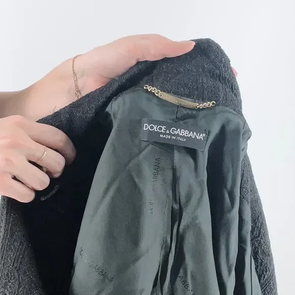 SOLD OUT Dolce & Gabbana Black Metallic Paisley Print Trench Coat IT 40/ US 4 - Picture 8 of 8